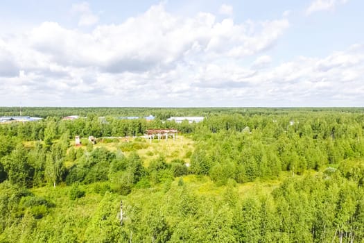 Top view of the village, fields and forests near the village