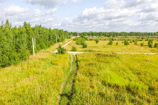 Top view of the village, fields and forests near the village