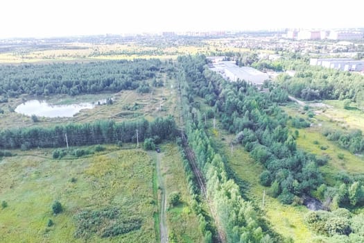Top view of the village, fields and forests near the village