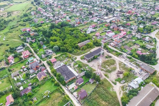 Top view of the village, fields and forests near the village