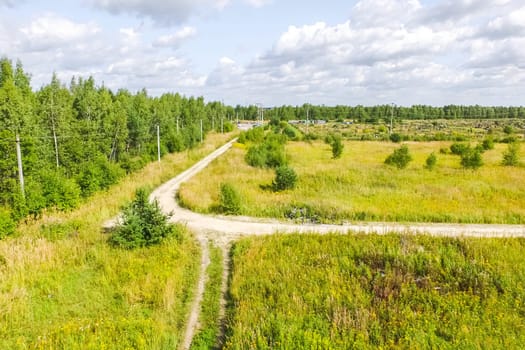 Top view of the village, fields and forests near the village