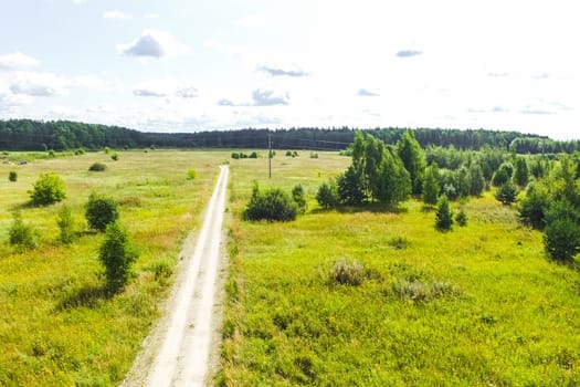 Top view of the village, fields and forests near the village