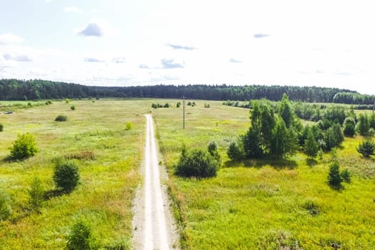 Top view of the village, fields and forests near the village