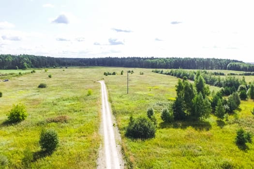Top view of the village, fields and forests near the village