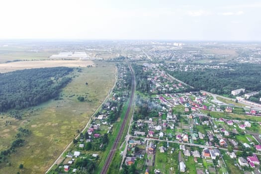 Top view of the village, fields and forests near the village