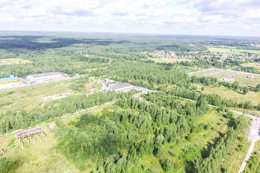 Top view of the village, fields and forests near the village