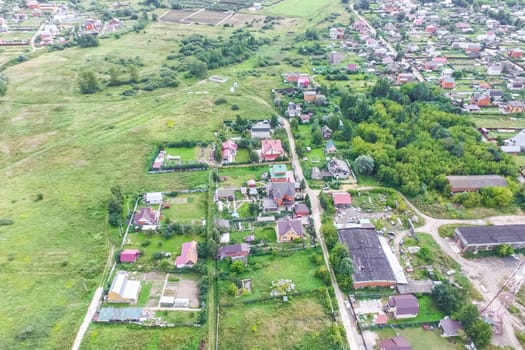 Top view of the village, fields and forests near the village