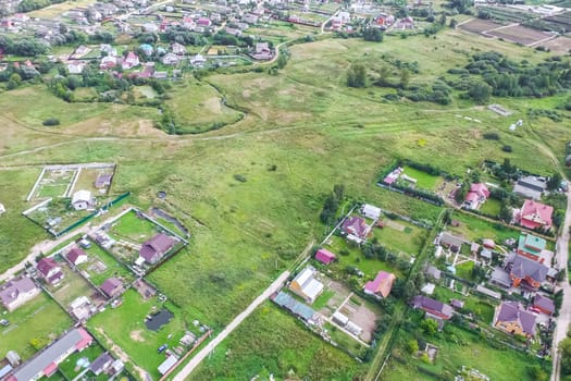 Top view of the village, fields and forests near the village