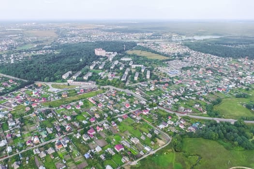 Top view of the village, fields and forests near the village