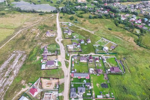 Top view of the village, fields and forests near the village