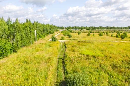 Top view of the village, fields and forests near the village