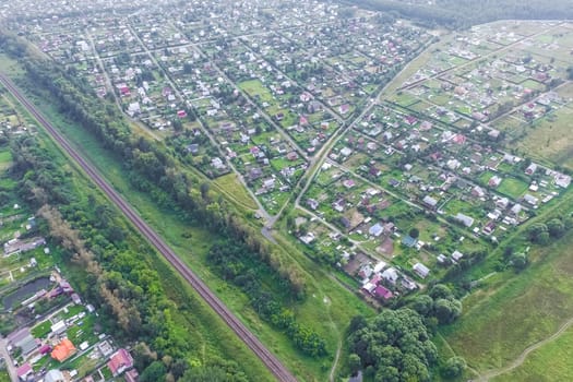 Top view of the village, fields and forests near the village