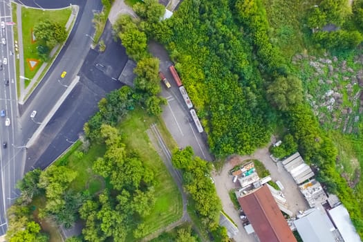 Top view of the city of Moscow, buildings and roads and other infrastructure of the city. Cityscape view from above.