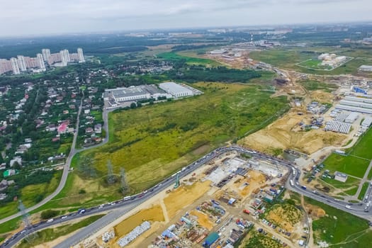 Top view of the city of Moscow, buildings and roads and other infrastructure of the city. Cityscape view from above.