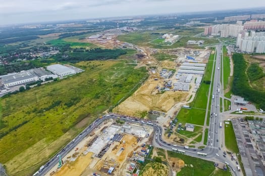 Top view of the city of Moscow, buildings and roads and other infrastructure of the city. Cityscape view from above.