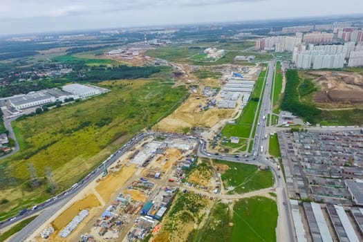 Top view of the city of Moscow, buildings and roads and other infrastructure of the city. Cityscape view from above.
