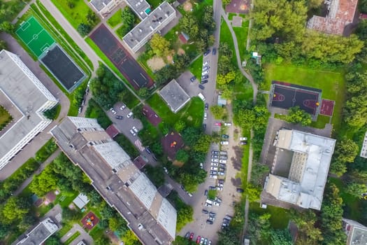 Top view of the city of Moscow, buildings and roads and other infrastructure of the city. Cityscape view from above.