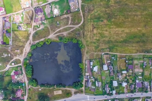 Top view of the village, fields and forests near the village