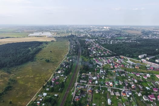 Top view of the village, fields and forests near the village