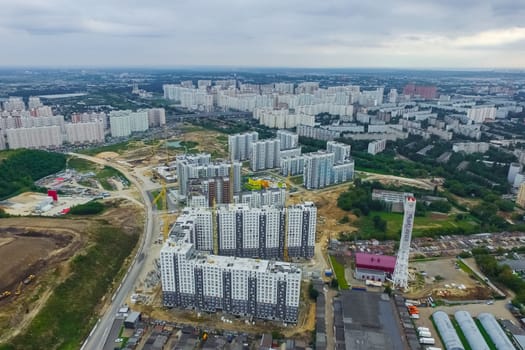 Top view of the city of Moscow, buildings and roads and other infrastructure of the city. Cityscape view from above.