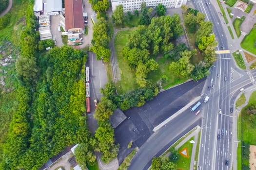 Top view of the city of Moscow, buildings and roads and other infrastructure of the city. Cityscape view from above.