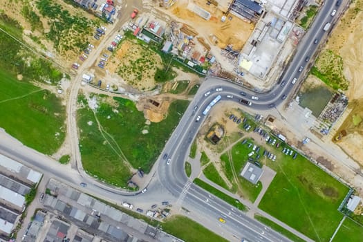 Top view of the city of Moscow, buildings and roads and other infrastructure of the city. Cityscape view from above.