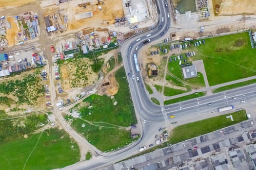 Top view of the city of Moscow, buildings and roads and other infrastructure of the city. Cityscape view from above.