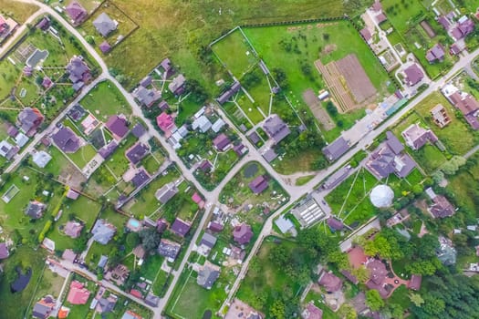Top view of the village, fields and forests near the village