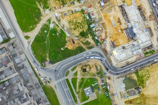 Top view of the city of Moscow, buildings and roads and other infrastructure of the city. Cityscape view from above.