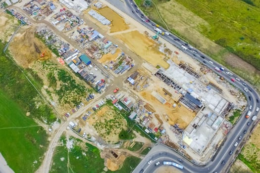 Top view of the city of Moscow, buildings and roads and other infrastructure of the city. Cityscape view from above.