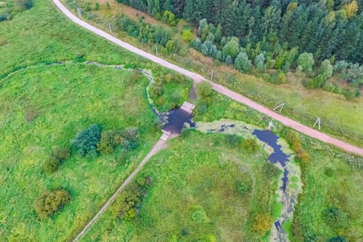 Top view of the village, fields and forests near the village