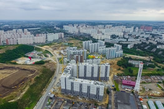 Top view of the city of Moscow, buildings and roads and other infrastructure of the city. Cityscape view from above.