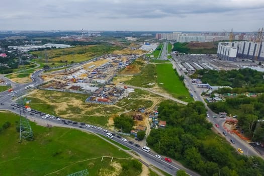 Top view of the city of Moscow, buildings and roads and other infrastructure of the city. Cityscape view from above.