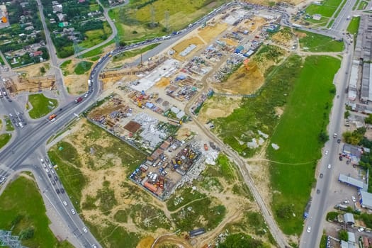 Top view of the city of Moscow, buildings and roads and other infrastructure of the city. Cityscape view from above.