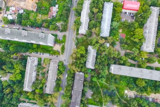 Top view of the city of Moscow, buildings and roads and other infrastructure of the city. Cityscape view from above.
