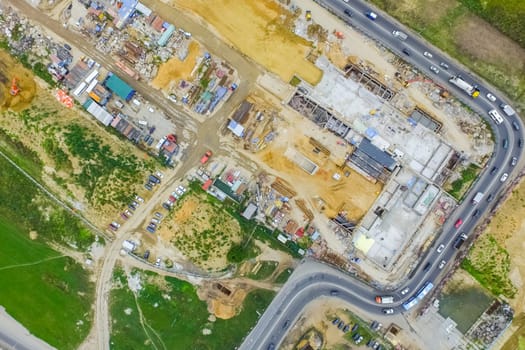 Top view of the city of Moscow, buildings and roads and other infrastructure of the city. Cityscape view from above.