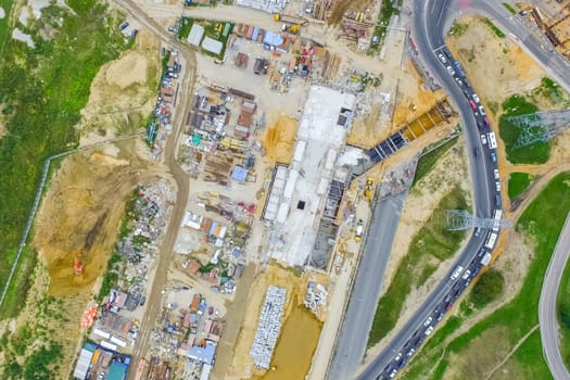 Top view of the city of Moscow, buildings and roads and other infrastructure of the city. Cityscape view from above.