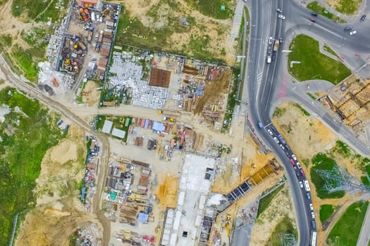 Top view of the city of Moscow, buildings and roads and other infrastructure of the city. Cityscape view from above.
