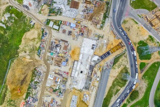 Top view of the city of Moscow, buildings and roads and other infrastructure of the city. Cityscape view from above.