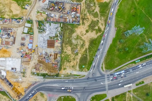Top view of the city of Moscow, buildings and roads and other infrastructure of the city. Cityscape view from above.
