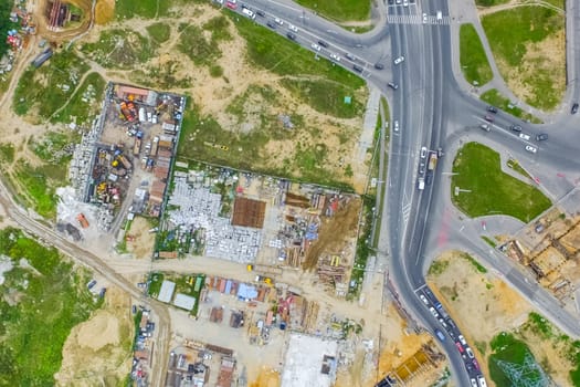 Top view of the city of Moscow, buildings and roads and other infrastructure of the city. Cityscape view from above.