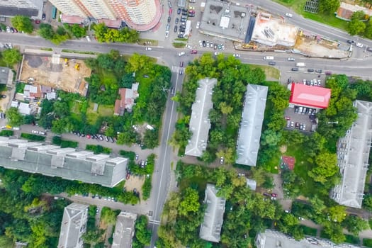 Top view of the city of Moscow, buildings and roads and other infrastructure of the city. Cityscape view from above.