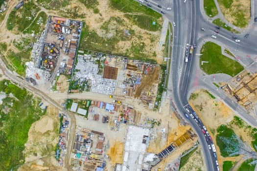 Top view of the city of Moscow, buildings and roads and other infrastructure of the city. Cityscape view from above.