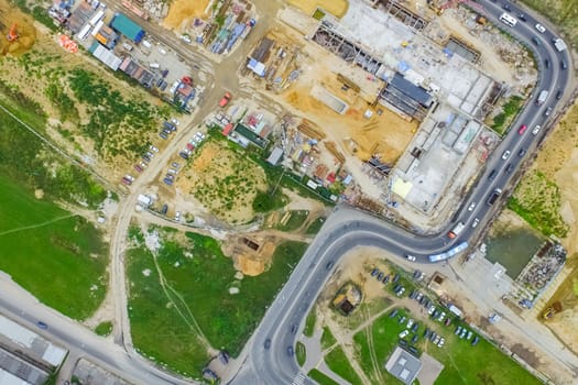 Top view of the city of Moscow, buildings and roads and other infrastructure of the city. Cityscape view from above.