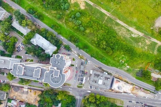 Top view of the city of Moscow, buildings and roads and other infrastructure of the city. Cityscape view from above.