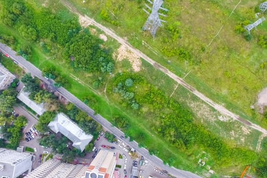 Top view of the city of Moscow, buildings and roads and other infrastructure of the city. Cityscape view from above.