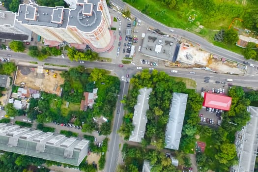 Top view of the city of Moscow, buildings and roads and other infrastructure of the city. Cityscape view from above.