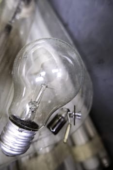 Detail of broken and damaged light bulbs, recycling
