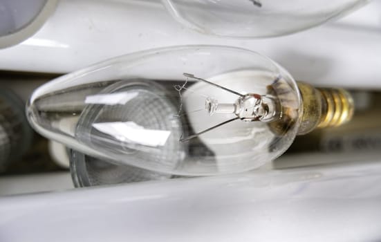 Detail of broken and damaged light bulbs, recycling