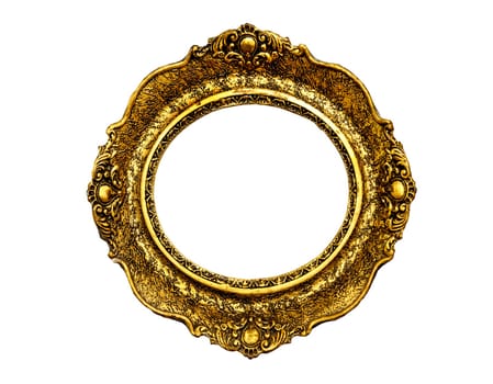 Vintage luxury golden frame with ornate baroque decoration isolated over white background. Retro fancy picture frame for interior design.